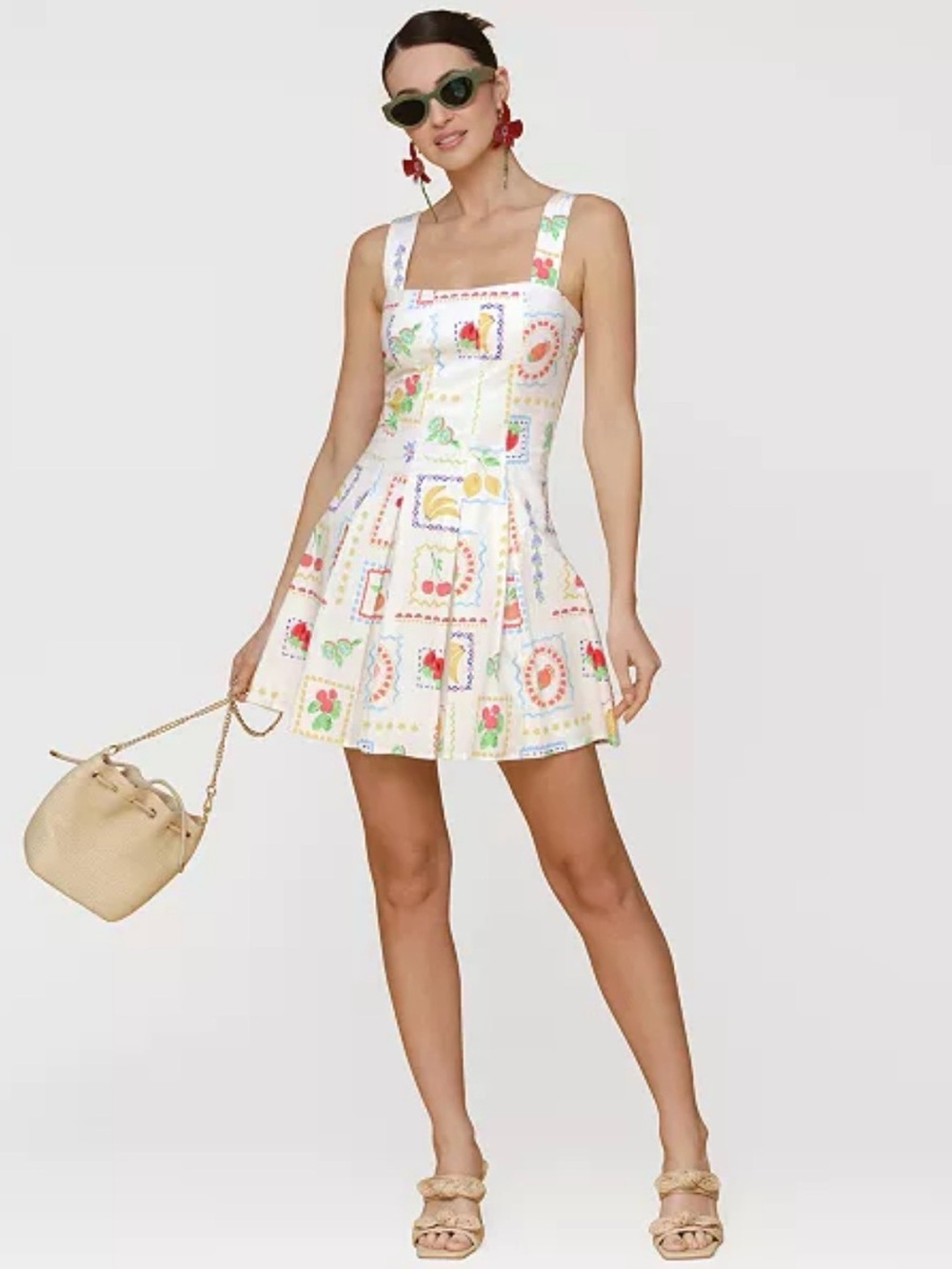 Avec Les Filles Fruit Print Flared Mini Dress NWT Size 14
